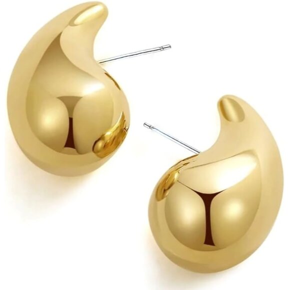 ⚡Gold Chunky Stud Earrings Unique Teardrop Shape Jewelry for Women Fashion Gift - Picture 1 of 7